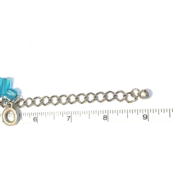 VINTAGE SHADES OF BLUE GLASS BEADS SILVER-TONE DANGLE ADJUSTABLE 6-9" BRACELET - Picture 7 of 9